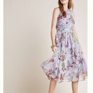 Anthropologie Hermina Floral Purple High Neck Halter Dress 8